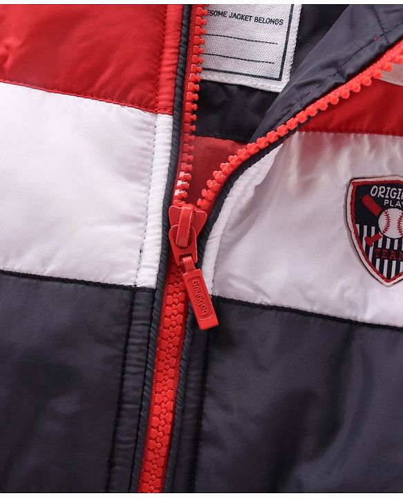Babyhug Full Sleeves Color Block Hooded Jacket - Red Off White