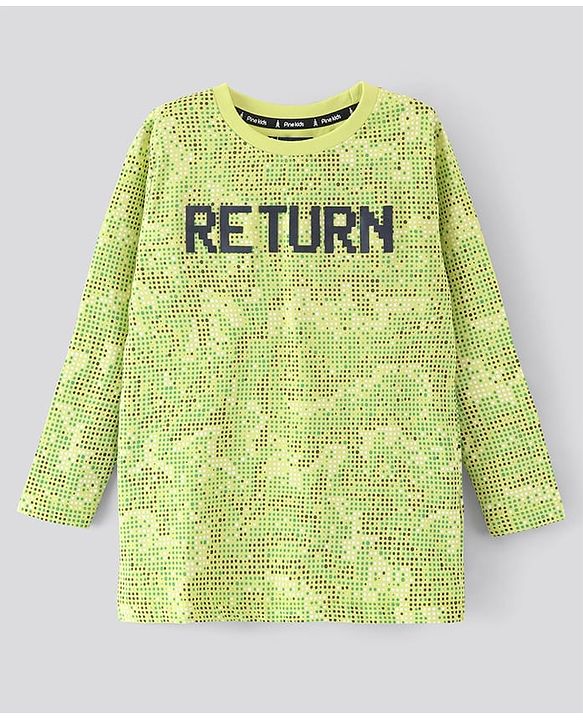 Pine Kids Full Sleeves Biowashed T-Shirt Text Print - Light Green