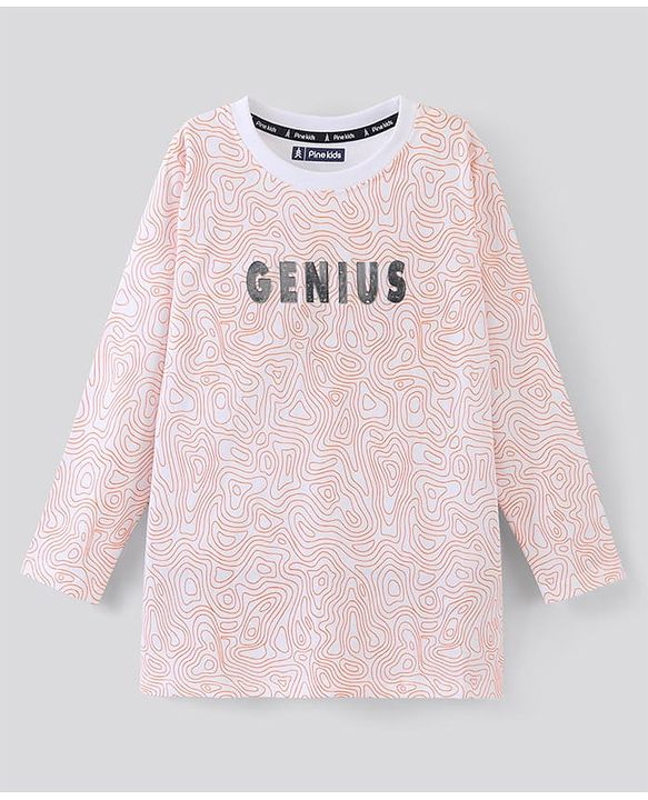Pine Kids Full Sleeves Biowashed T-Shirt Text Print - Snow White