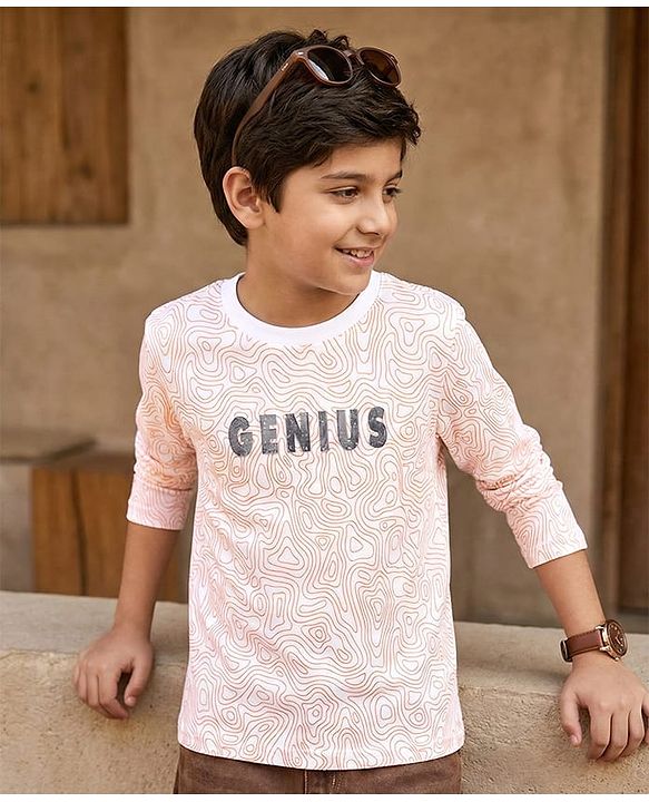 Pine Kids Full Sleeves Biowashed T-Shirt Text Print - Snow White