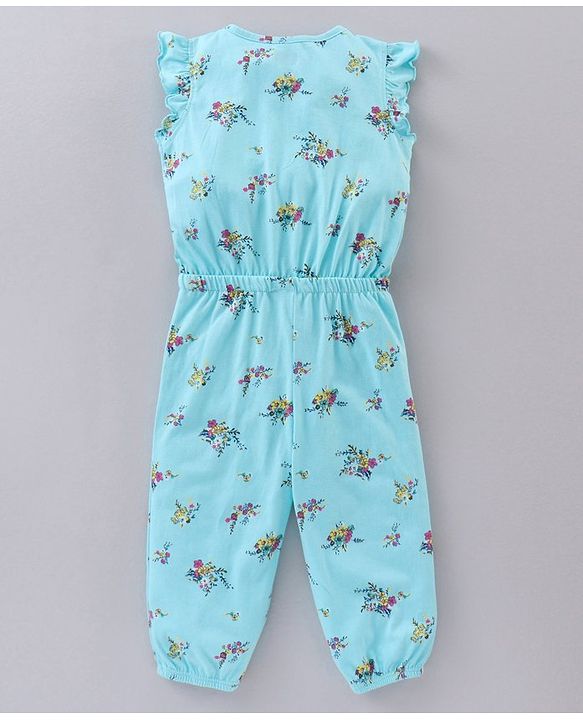 Babyhug 100% Cotton Short Sleeves Floral Printed Jumpsuit - Mint