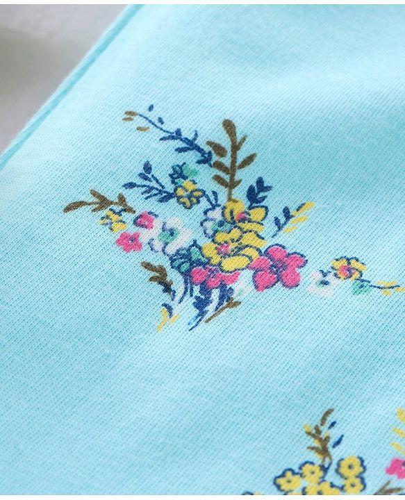 Babyhug 100% Cotton Short Sleeves Floral Printed Jumpsuit - Mint