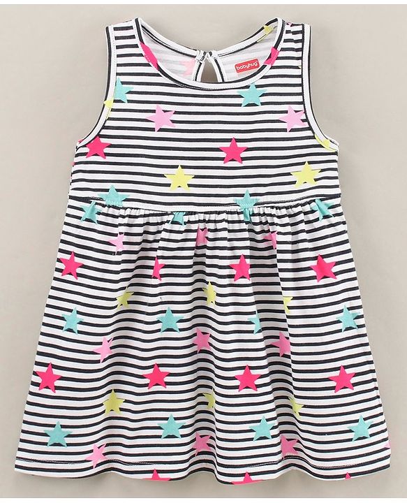 Babyhug Cotton Knit Sleeveless Frock Dress Striped - Navy