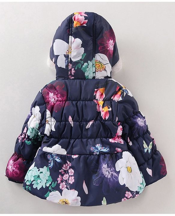Babyhug Full Sleeves Hooded Jacket Floral Print - Blue