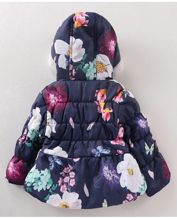 Babyhug Full Sleeves Hooded Jacket Floral Print - Blue