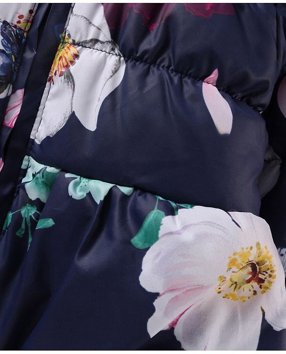 Babyhug Full Sleeves Hooded Jacket Floral Print - Blue