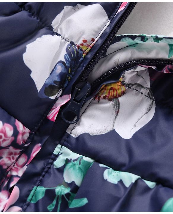 Babyhug Full Sleeves Hooded Jacket Floral Print - Blue