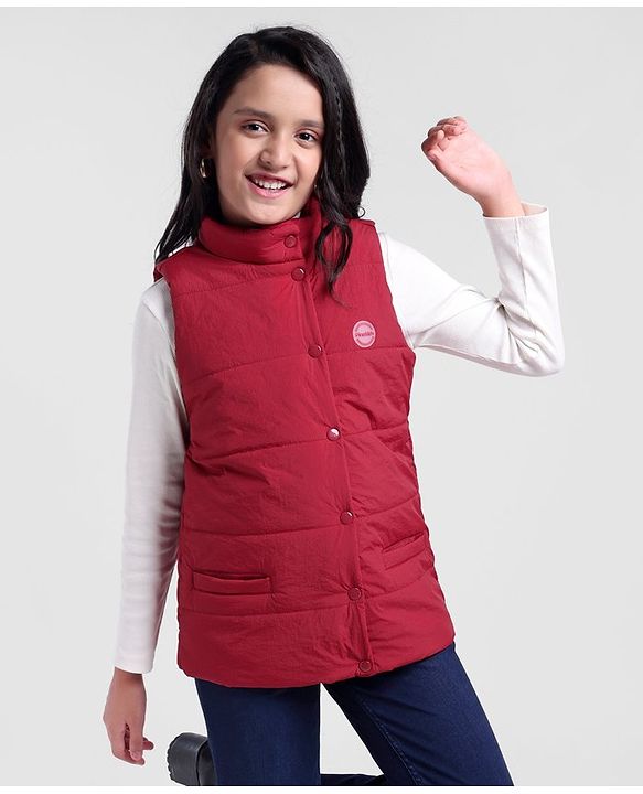 Pine Kids Sleeveless Solid Puffer Jacket - Red