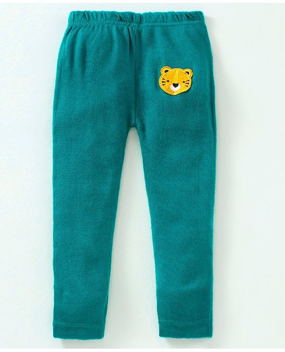 Babyhug 100% Organic Cotton Full Length Thermal Lounge Pant Tiger Patch - Teal Blue