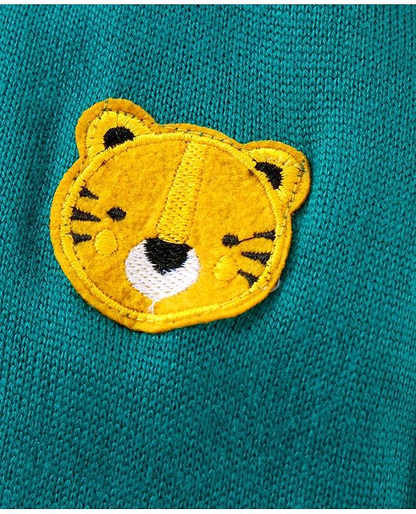 Babyhug 100% Organic Cotton Full Length Thermal Lounge Pant Tiger Patch - Teal Blue