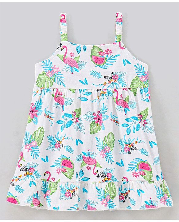 Babyhug 100% Cotton Sleeveless Frock With Jacket Leaf Print - White