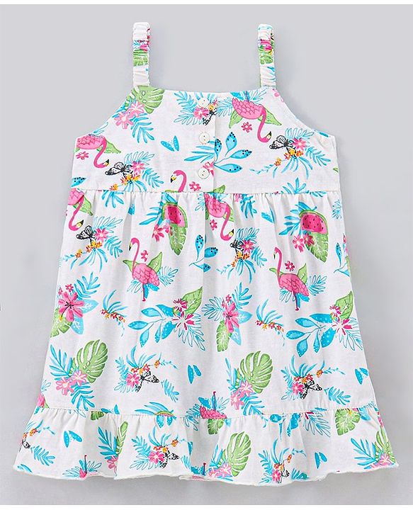 Babyhug 100% Cotton Sleeveless Frock With Jacket Leaf Print - White
