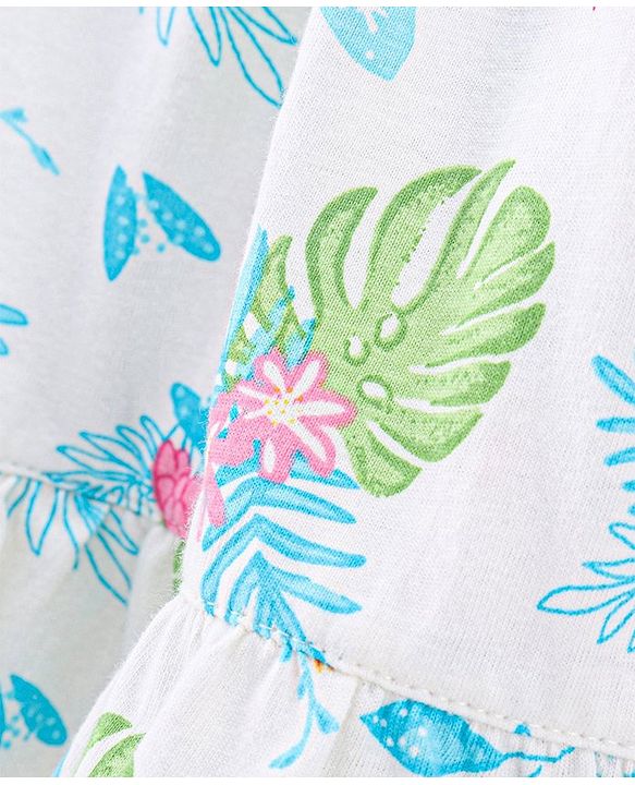 Babyhug 100% Cotton Sleeveless Frock With Jacket Leaf Print - White