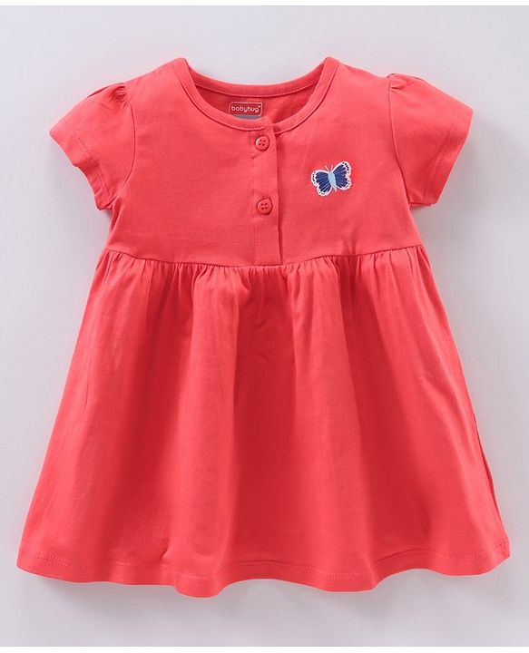 Babyhug 100% Cotton Half Sleeves Frocks Butterfly Print Pack Of 2 - Navy Blue Red