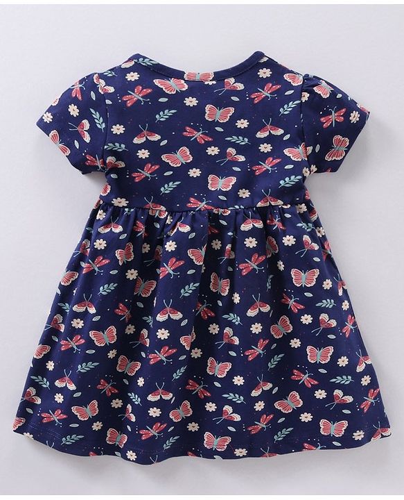 Babyhug 100% Cotton Half Sleeves Frocks Butterfly Print Pack Of 2 - Navy Blue Red