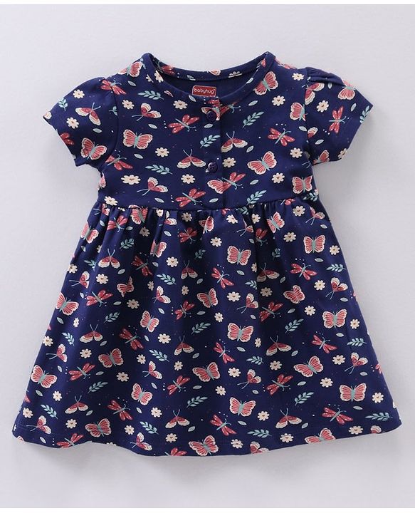 Babyhug 100% Cotton Half Sleeves Frocks Butterfly Print Pack Of 2 - Navy Blue Red