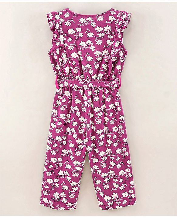 Babyhug 100% Cotton Sleeveless Jumpsuit Floral Print - Purple