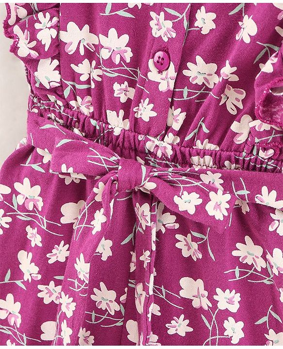 Babyhug 100% Cotton Sleeveless Jumpsuit Floral Print - Purple