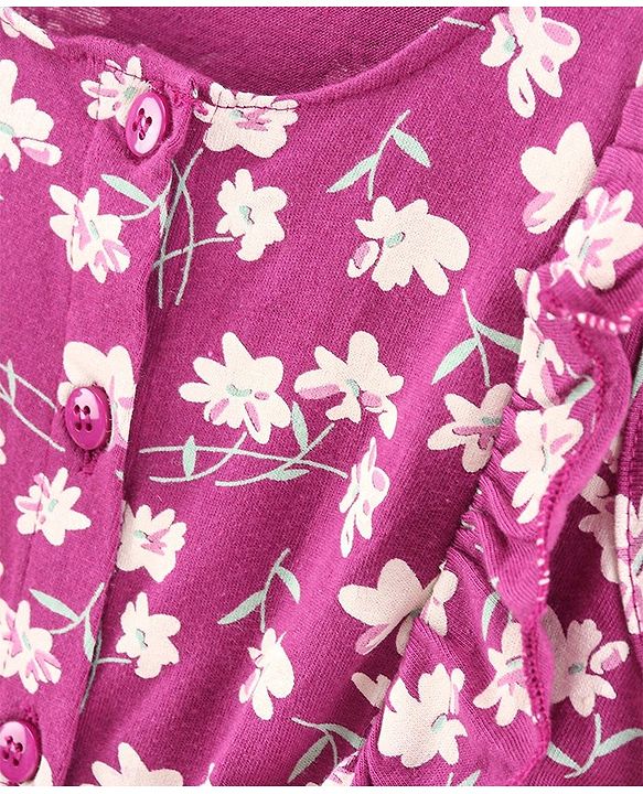 Babyhug 100% Cotton Sleeveless Jumpsuit Floral Print - Purple