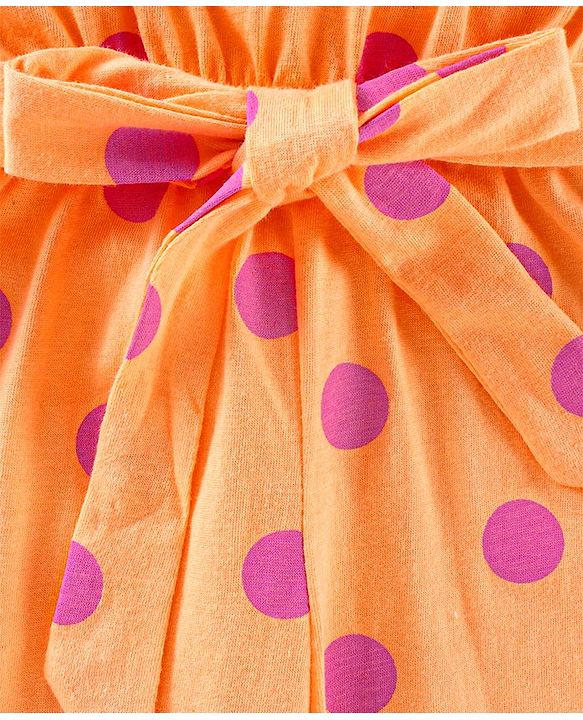 Babyhug 100% Cotton Cold Shoulder Jumpsuit Polka Dot Print - Peach