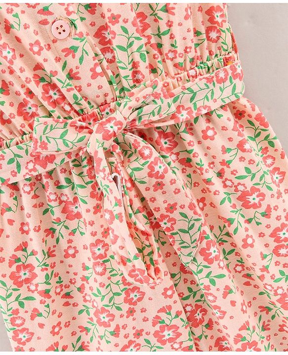 Babyhug 100% Cotton Half Sleeves Jumpsuit Floral Print - Peach