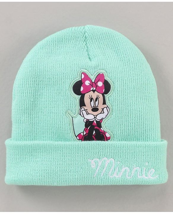 Babyhug Woollen Cap & Gloves Set Minnie Mouse Print Aqua - Diameter 10.5 cm