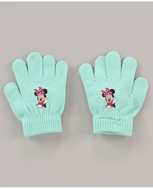Babyhug Woollen Cap & Gloves Set Minnie Mouse Print Aqua - Diameter 10.5 cm