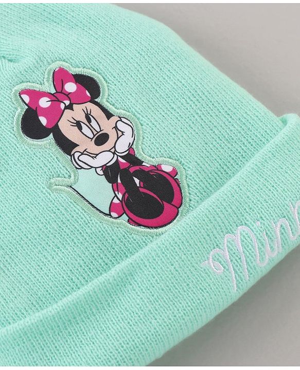 Babyhug Woollen Cap & Gloves Set Minnie Mouse Print Aqua - Diameter 10.5 cm