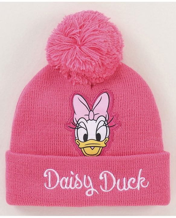 Babyhug Woollen Cap & Gloves Set With Pom Pom Detailing & Daisy Duck Print Pink - Diameter 10.5 cm