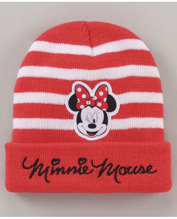 Babyhug Woollen Cap & Gloves Set Minnie Mouse Print Red White - Diameter 10.5 cm