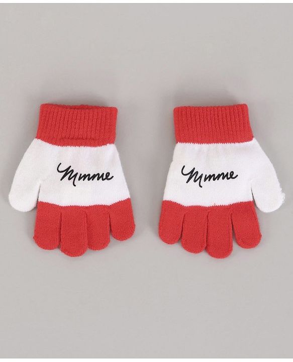 Babyhug Woollen Cap & Gloves Set Minnie Mouse Print Red White - Diameter 10.5 cm