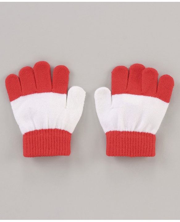 Babyhug Woollen Cap & Gloves Set Minnie Mouse Print Red White - Diameter 10.5 cm