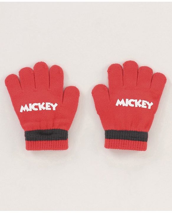 Babyhug Woollen Cap & Gloves Set With Pom Pom Detailing & Mickey Mouse Print Red - Diameter 10.5 cm