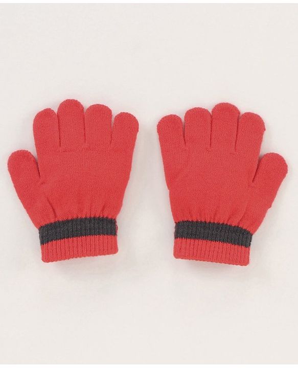 Babyhug Woollen Cap & Gloves Set With Pom Pom Detailing & Mickey Mouse Print Red - Diameter 10.5 cm