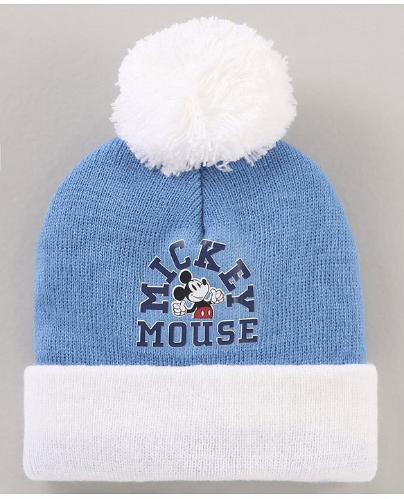 Babyhug Woollen Cap & Gloves Set With Pom Pom Detailing & Mickey Mouse Print Red - Diameter 10.5 cm