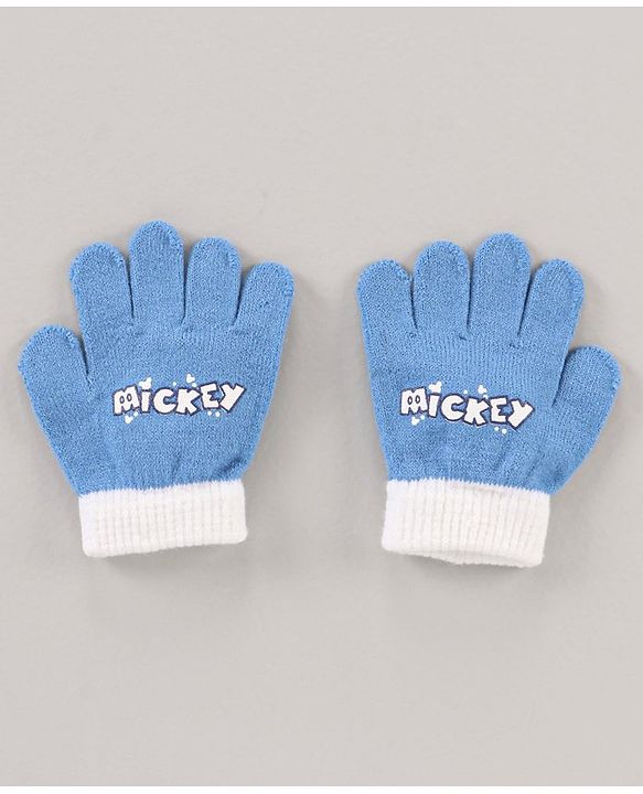 Babyhug Woollen Cap & Gloves Set With Pom Pom Detailing & Mickey Mouse Print Red - Diameter 10.5 cm