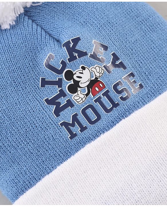 Babyhug Woollen Cap & Gloves Set With Pom Pom Detailing & Mickey Mouse Print Red - Diameter 10.5 cm