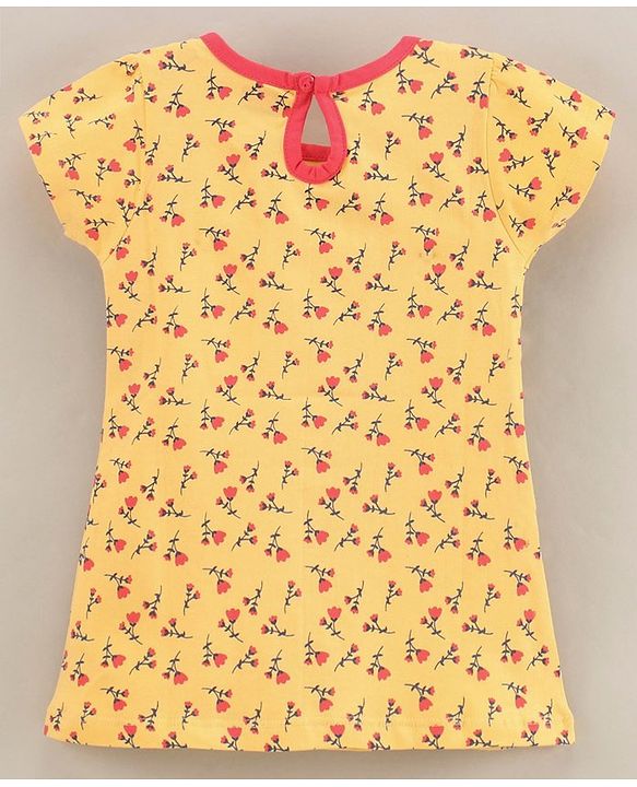 Babyhug Half Sleeves 100% Cotton Floral Print Frock with Bow - Yellow