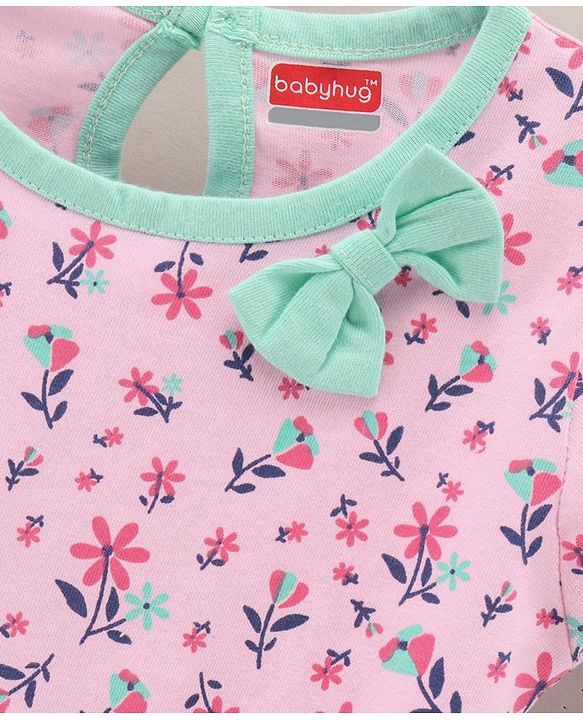 Babyhug Half Sleeves 100% Cotton Frock Floral Print - Pink