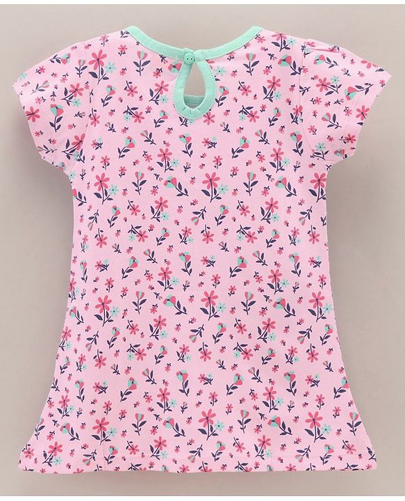 Babyhug Half Sleeves 100% Cotton Frock Floral Print - Pink