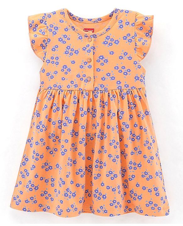 Babyhug 100% Cotton Short Sleeves Frock with Bloomer Floral Print - Orange