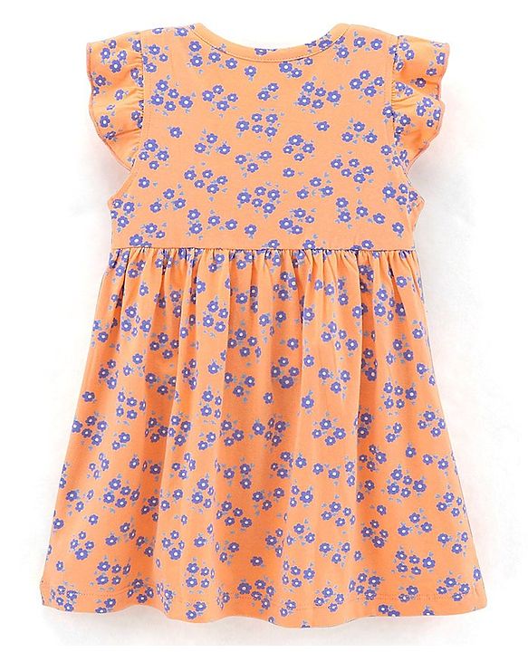 Babyhug 100% Cotton Short Sleeves Frock with Bloomer Floral Print - Orange