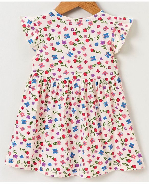 Babyhug 100% Cotton Short Sleeves Frock with Bloomer Floral Print - Lime Cream