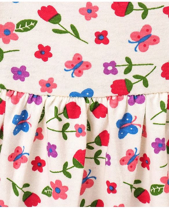 Babyhug 100% Cotton Short Sleeves Frock with Bloomer Floral Print - Lime Cream