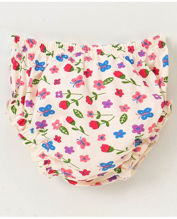 Babyhug 100% Cotton Short Sleeves Frock with Bloomer Floral Print - Lime Cream