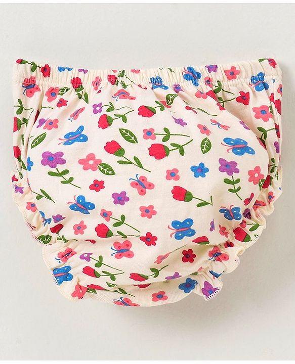 Babyhug 100% Cotton Short Sleeves Frock with Bloomer Floral Print - Lime Cream