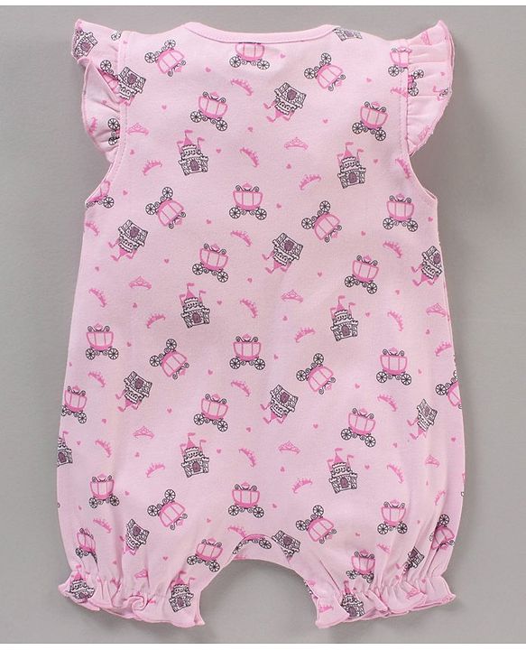 Babyhug 100% Cotton Short Cap Frill Sleeves All Over Printed Romper - Pink