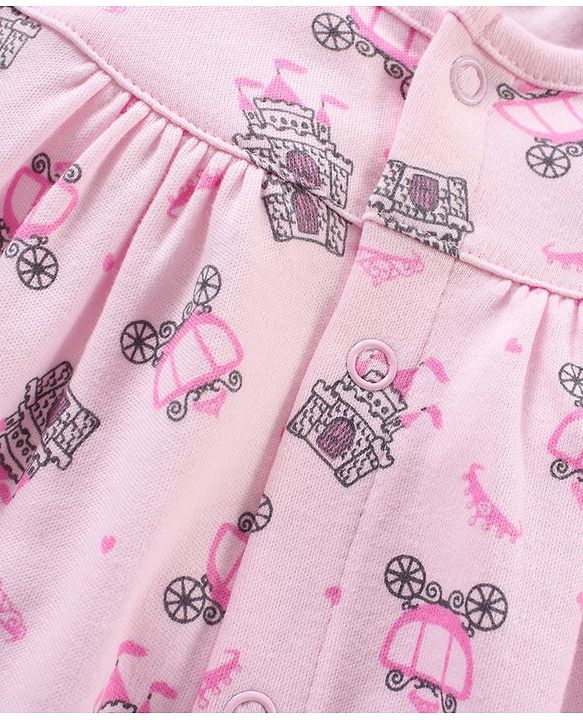 Babyhug 100% Cotton Short Cap Frill Sleeves All Over Printed Romper - Pink