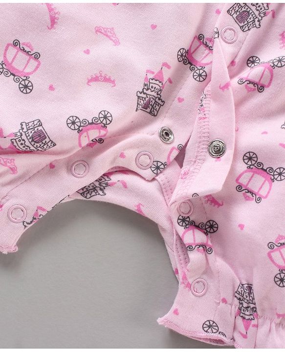 Babyhug 100% Cotton Short Cap Frill Sleeves All Over Printed Romper - Pink