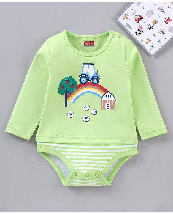 Babyhug 100% Cotton Full Sleeves Onesie Placement Print- Green